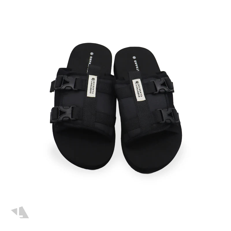 JONATHAN D BUCKLE SANDAL BLACK SLIDES