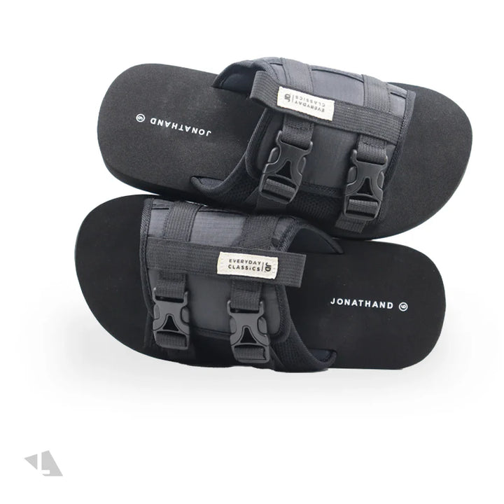 JONATHAN D BUCKLE SANDAL BLACK SLIDES