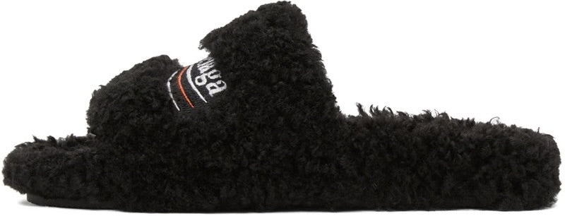 BALENCIAGA BLACK FURRY SLIDE SANDALS