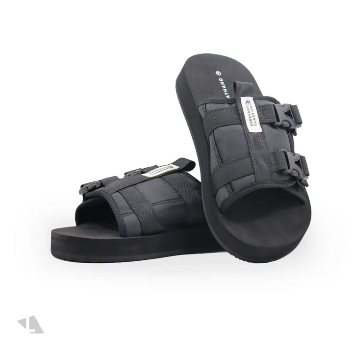 JONATHAN D BUCKLE SANDAL BLACK SLIDES