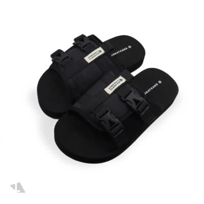 JONATHAN D BUCKLE SANDAL BLACK SLIDES