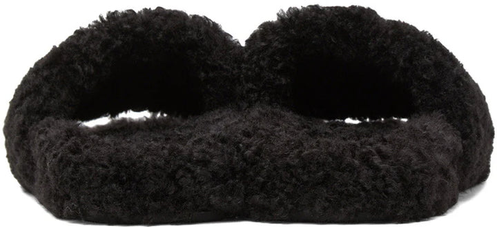 BALENCIAGA BLACK FURRY SLIDE SANDALS
