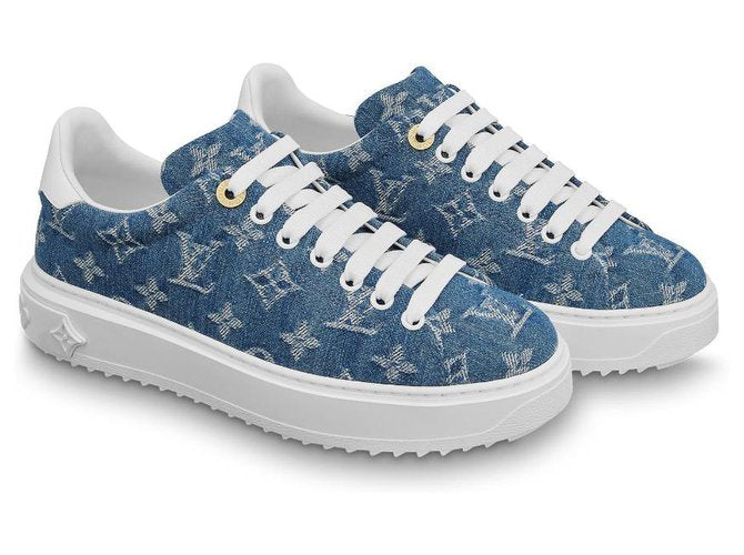 Louis Vuitton Blue Denim and Leather Time Out Lace Up Sneakers